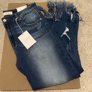 Kan Can Jeans High Rise Ankle Skinny Frayed Jeans